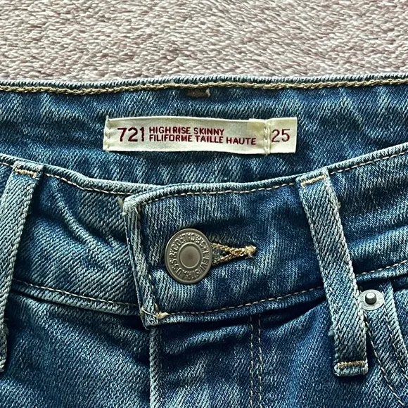 Levi’s 721 High Rise Women’s Skinny Ripped Blue Jeans Size 25 - Picture 7 of 12